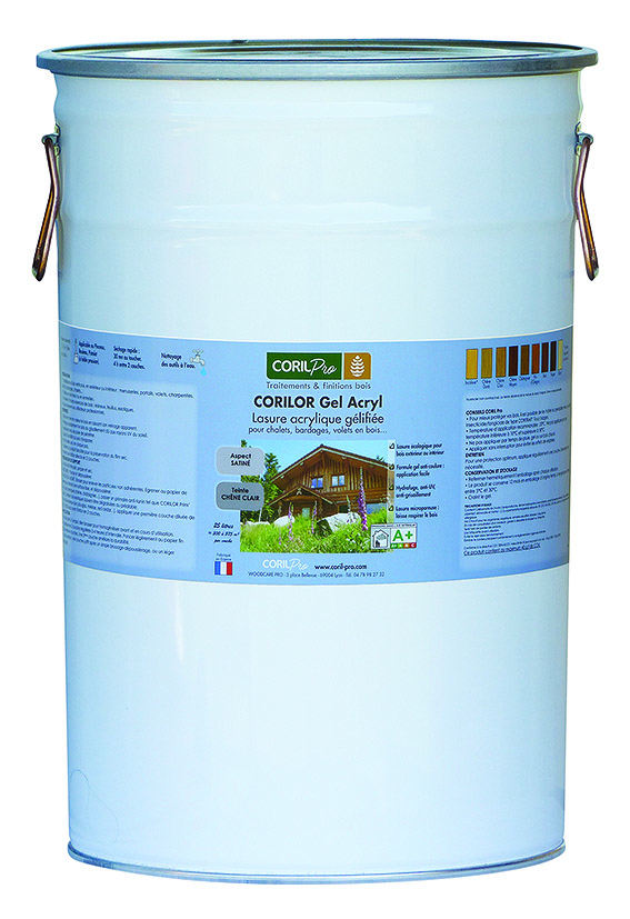 CORIL Lasure bois écologique CORILOR GEL ACRYL Blanc, Gris ou Noir 20L