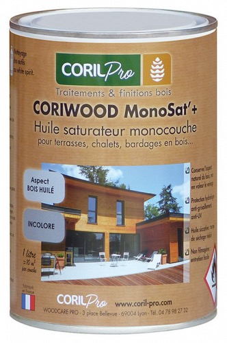 CORIL Huile saturateur terrasses bois monocouche CORIWOOD MonoSat' 1L Chêne moyen